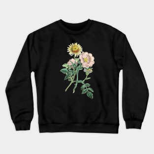 Dog Rose and Chamomile Flower Vintage Botanical Illustration Crewneck Sweatshirt